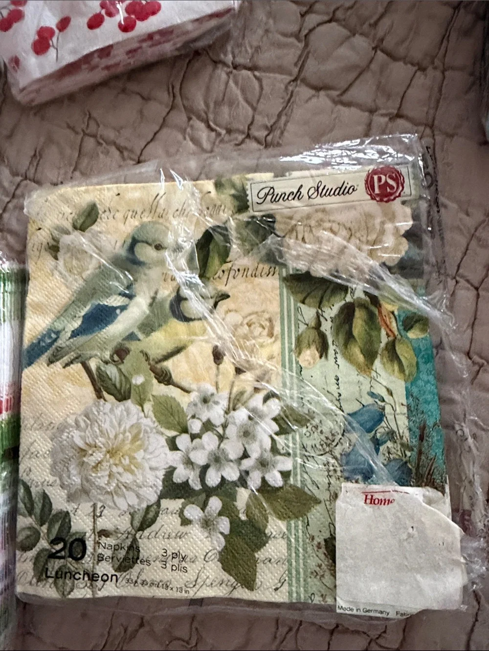 Caspari napkins 4 red berryFloral 11 strawberry 16 fern garden 17 pots  13 punch